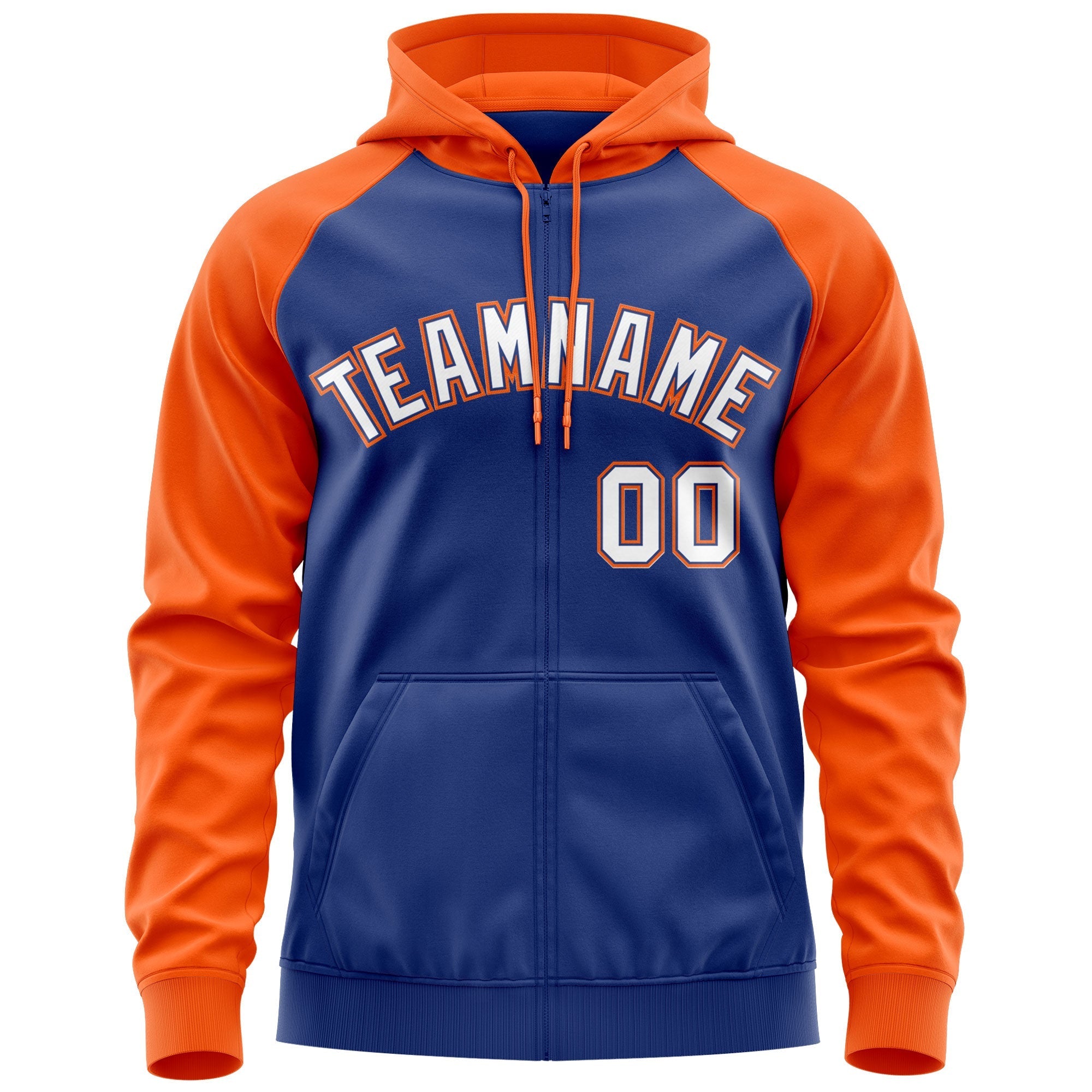 Custom Stitched Royal White-Orange Raglan Sleeves Sports Full-Zip Sweatshirt Hoodie| KXKSHOP