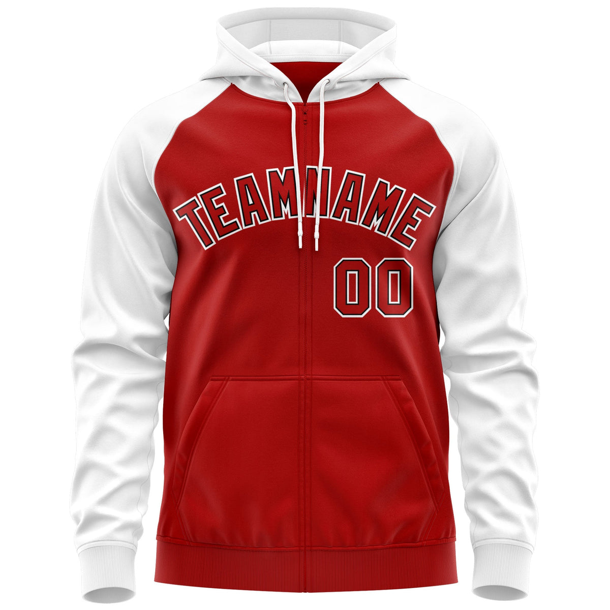 Custom Stitched Red Black-White Raglan Sleeves Sports Full-Zip Sweatshirt Hoodie| KXKSHOP