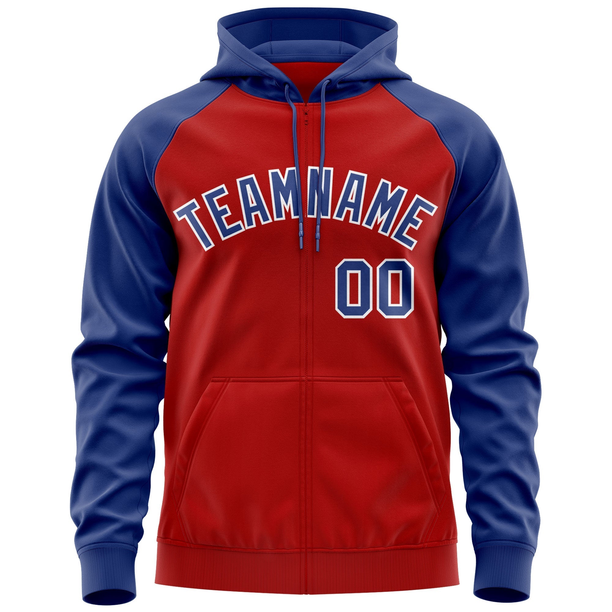 Custom Stitched Red Royal-White Raglan Sleeves Sports Full-Zip Sweatshirt Hoodie| KXKSHOP