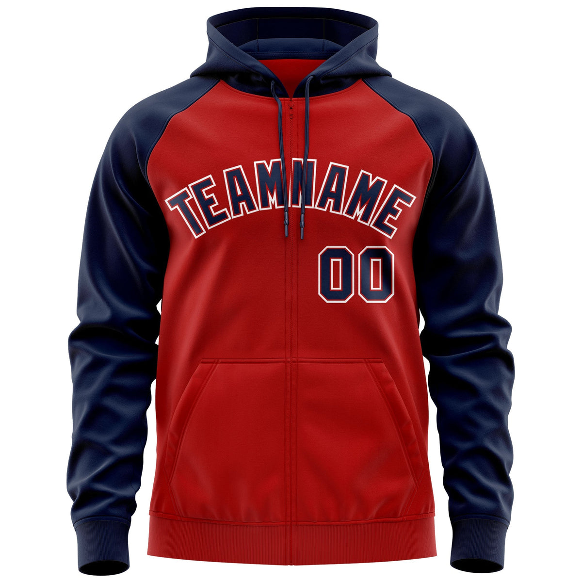 Custom Stitched Red Navy-White Raglan Sleeves Sports Full-Zip Sweatshirt Hoodie| KXKSHOP