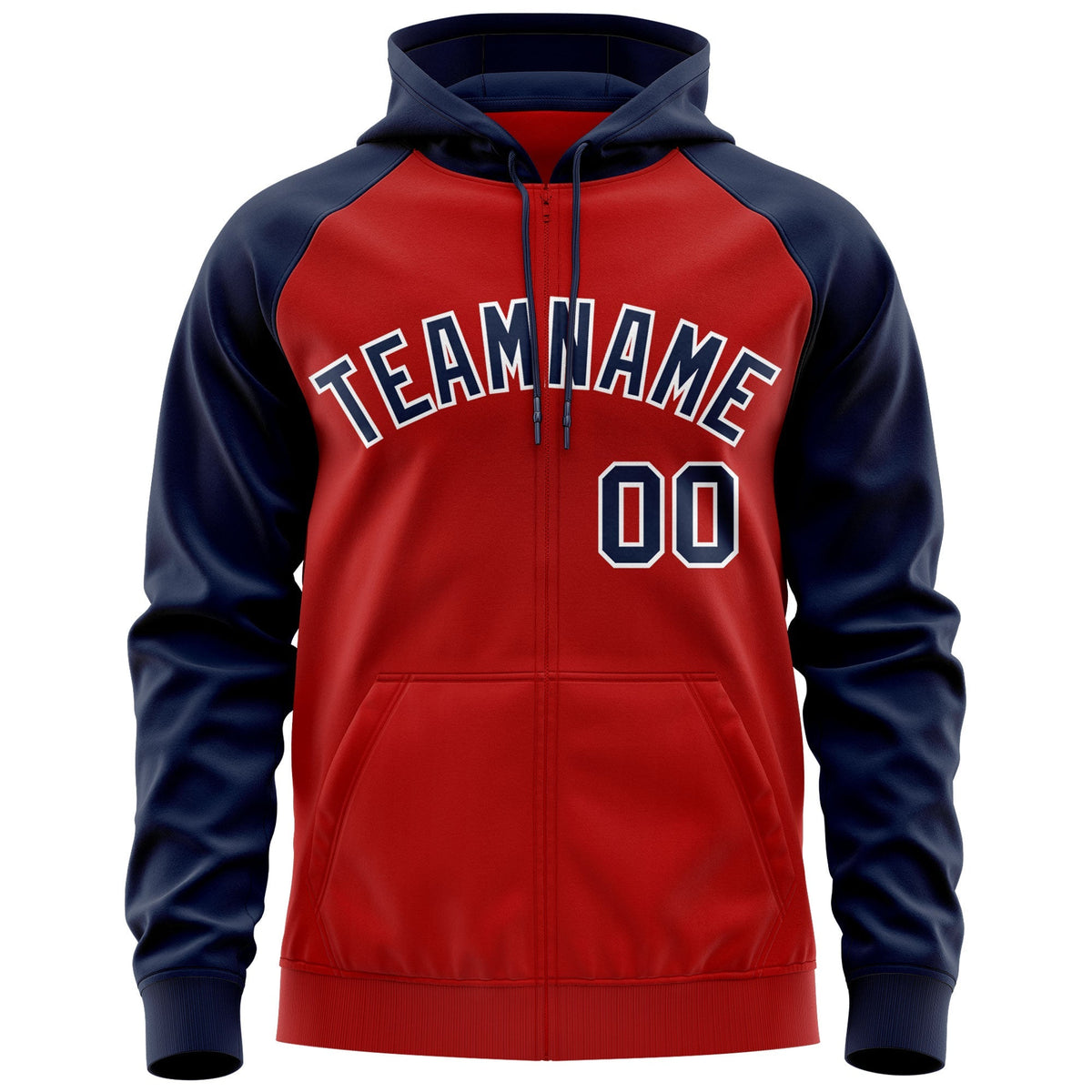 Custom Stitched Red Navy-White Raglan Sleeves Sports Full-Zip Sweatshirt Hoodie| KXKSHOP