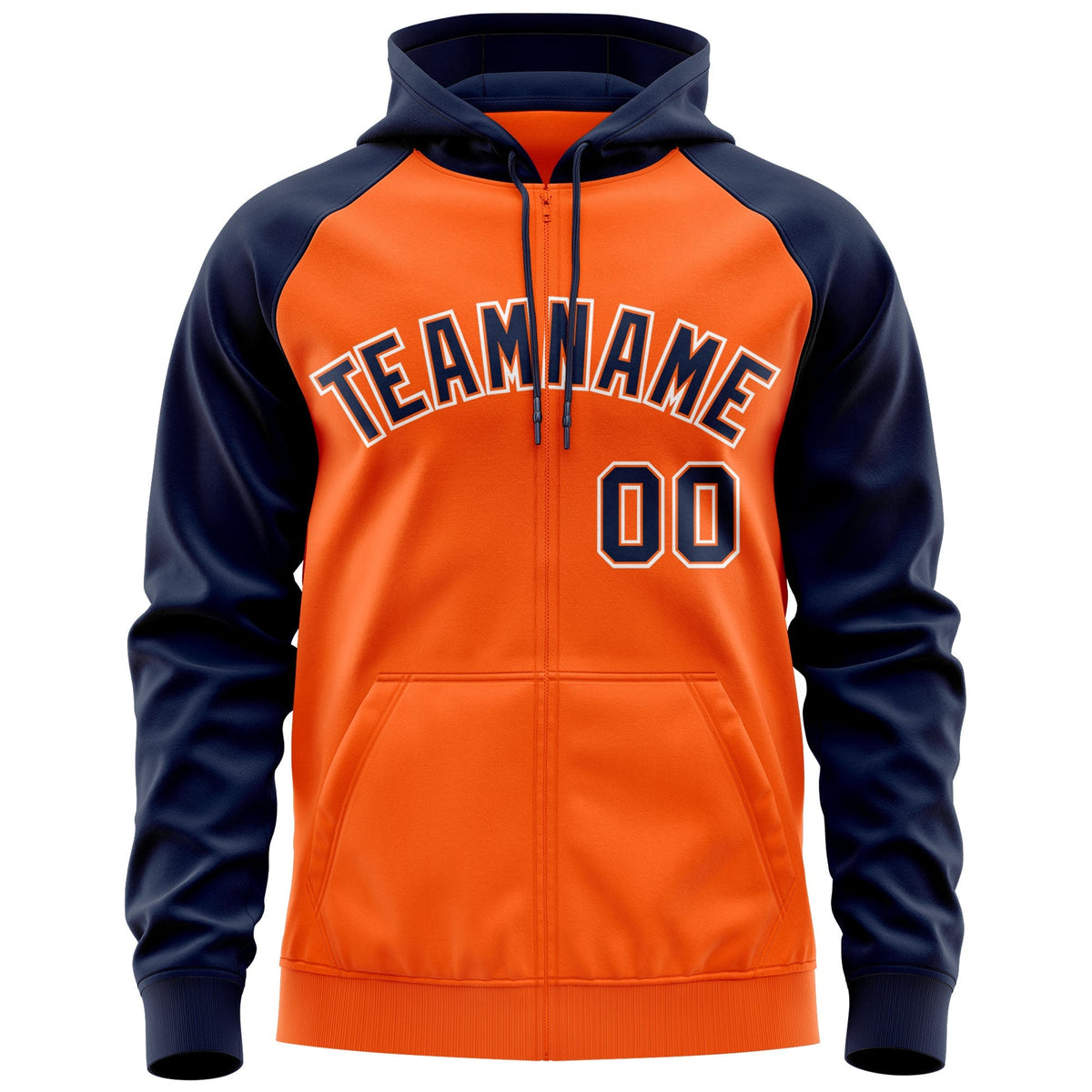 Custom Stitched Orange Navy-White Raglan Sleeves Sports Full-Zip Sweatshirt Hoodie| KXKSHOP