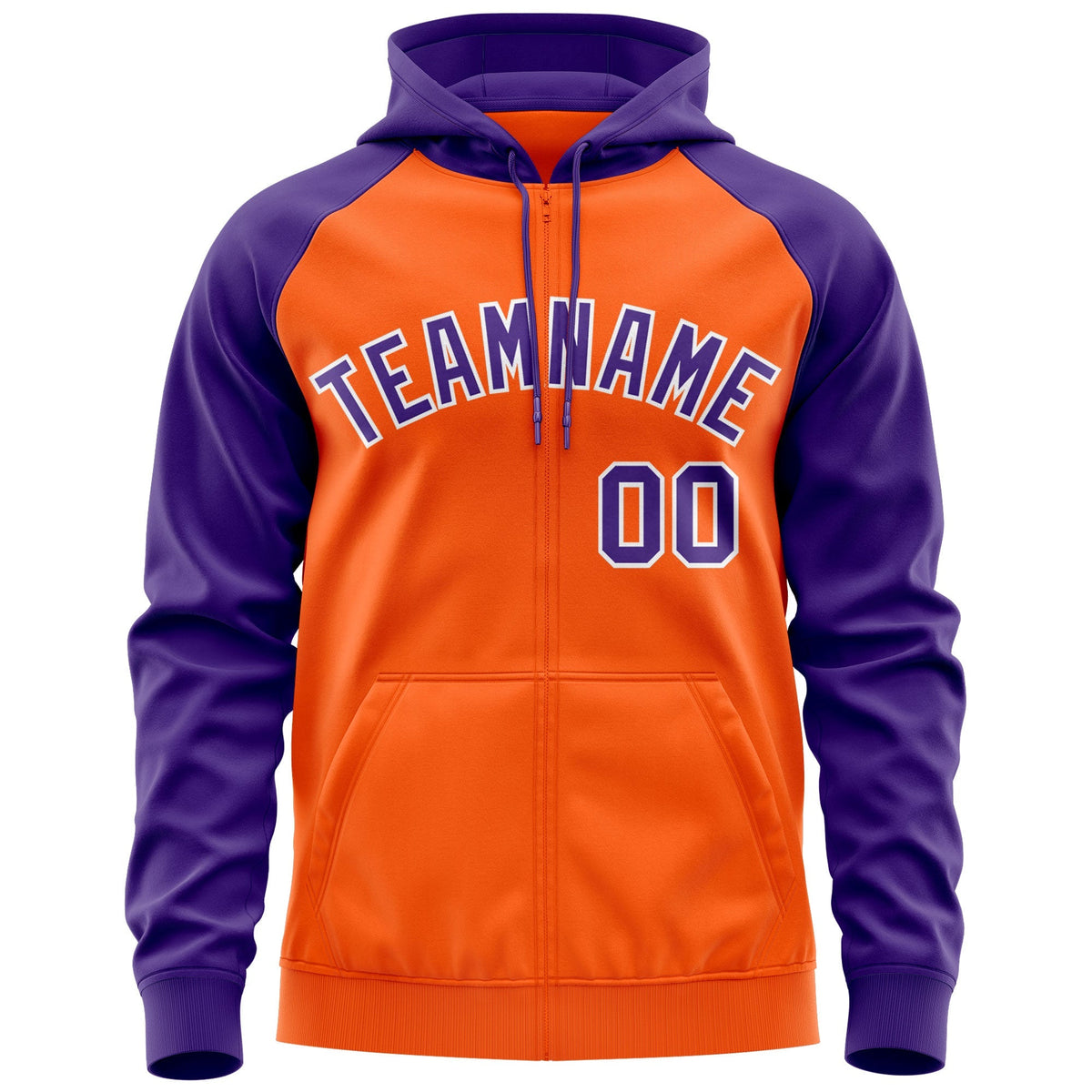 Custom Stitched Orange Purple-White Raglan Sleeves Sports Full-Zip Sweatshirt Hoodie| KXKSHOP