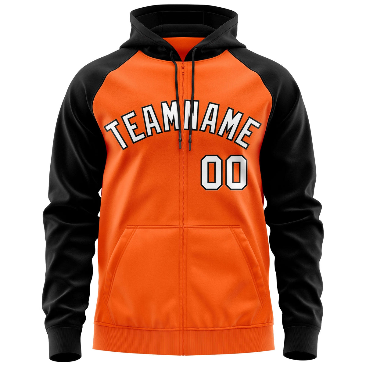Custom Stitched Orange White-Black Raglan Sleeves Sports Full-Zip Sweatshirt Hoodie| KXKSHOP