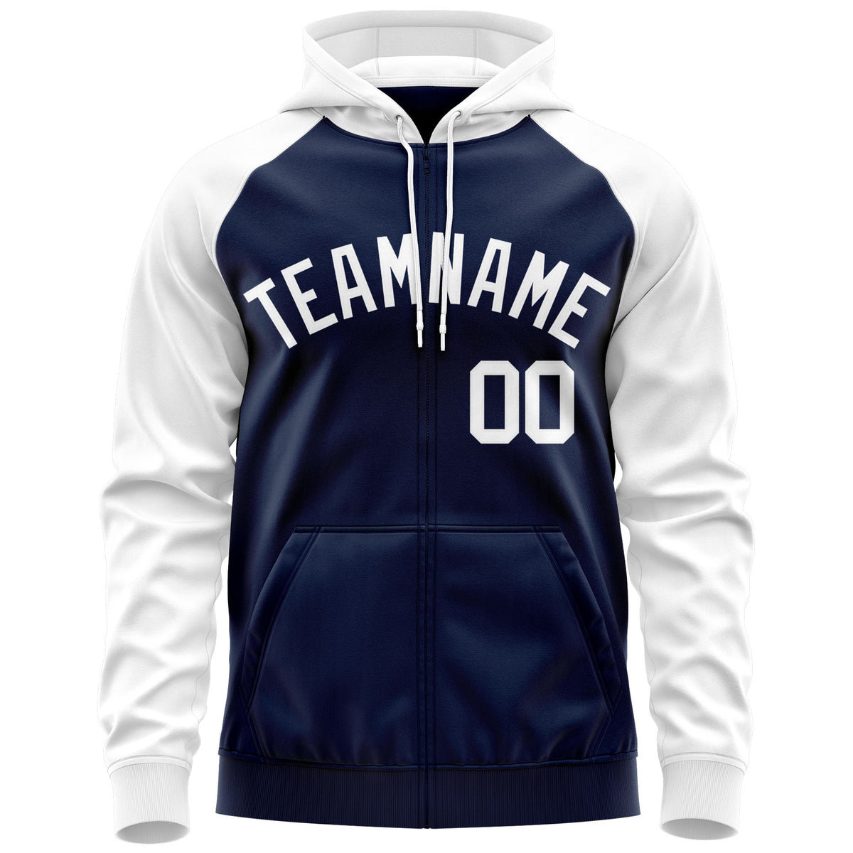 Custom Stitched Navy White Raglan Sleeves Sports Full-Zip Sweatshirt Hoodie| KXKSHOP