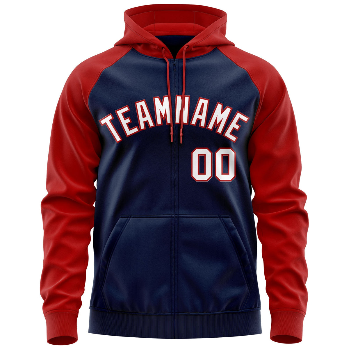 Custom Stitched Navy White-Red Raglan Sleeves Sports Full-Zip Sweatshirt Hoodie| KXKSHOP