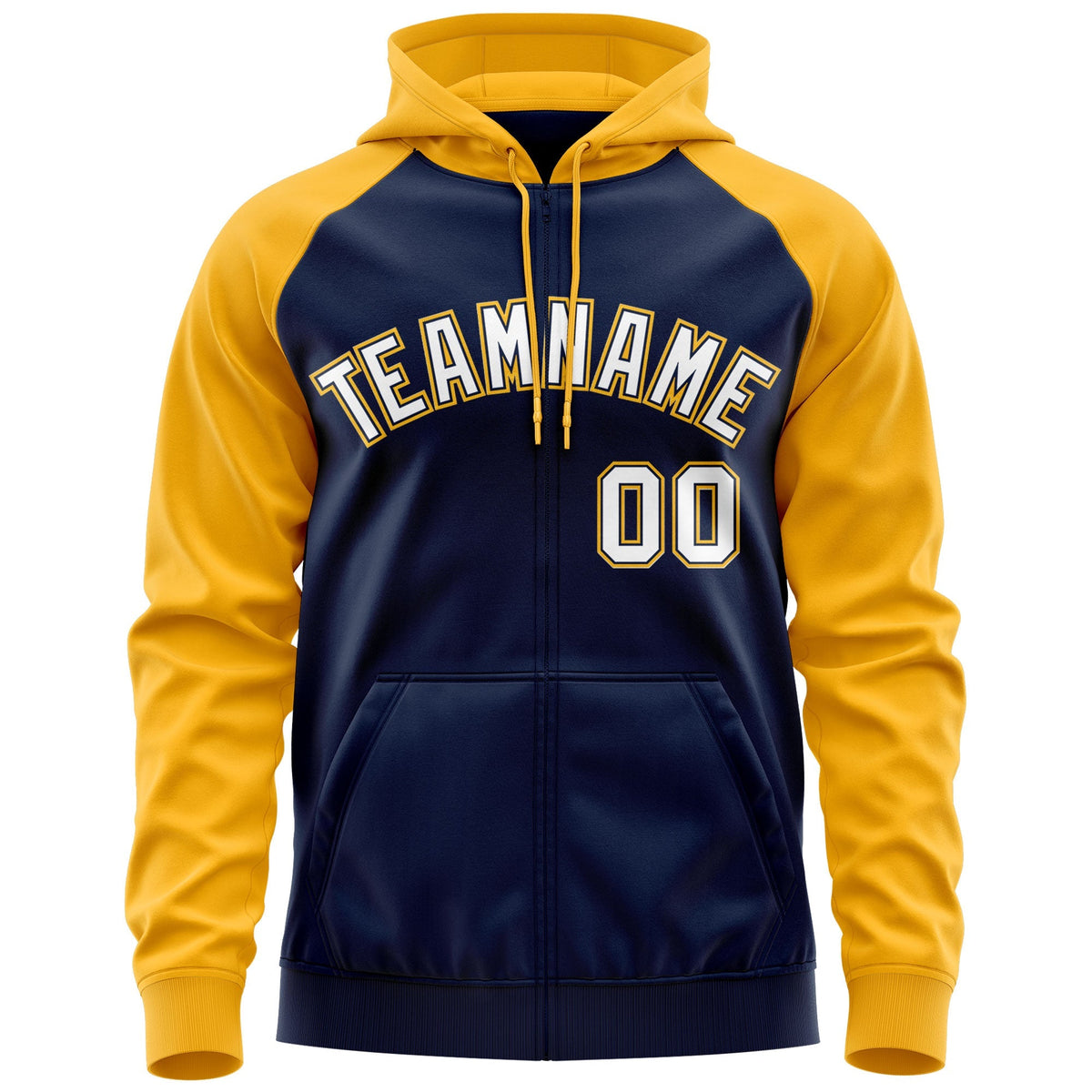 Custom Stitched Navy White-Gold Raglan Sleeves Sports Full-Zip Sweatshirt Hoodie| KXKSHOP