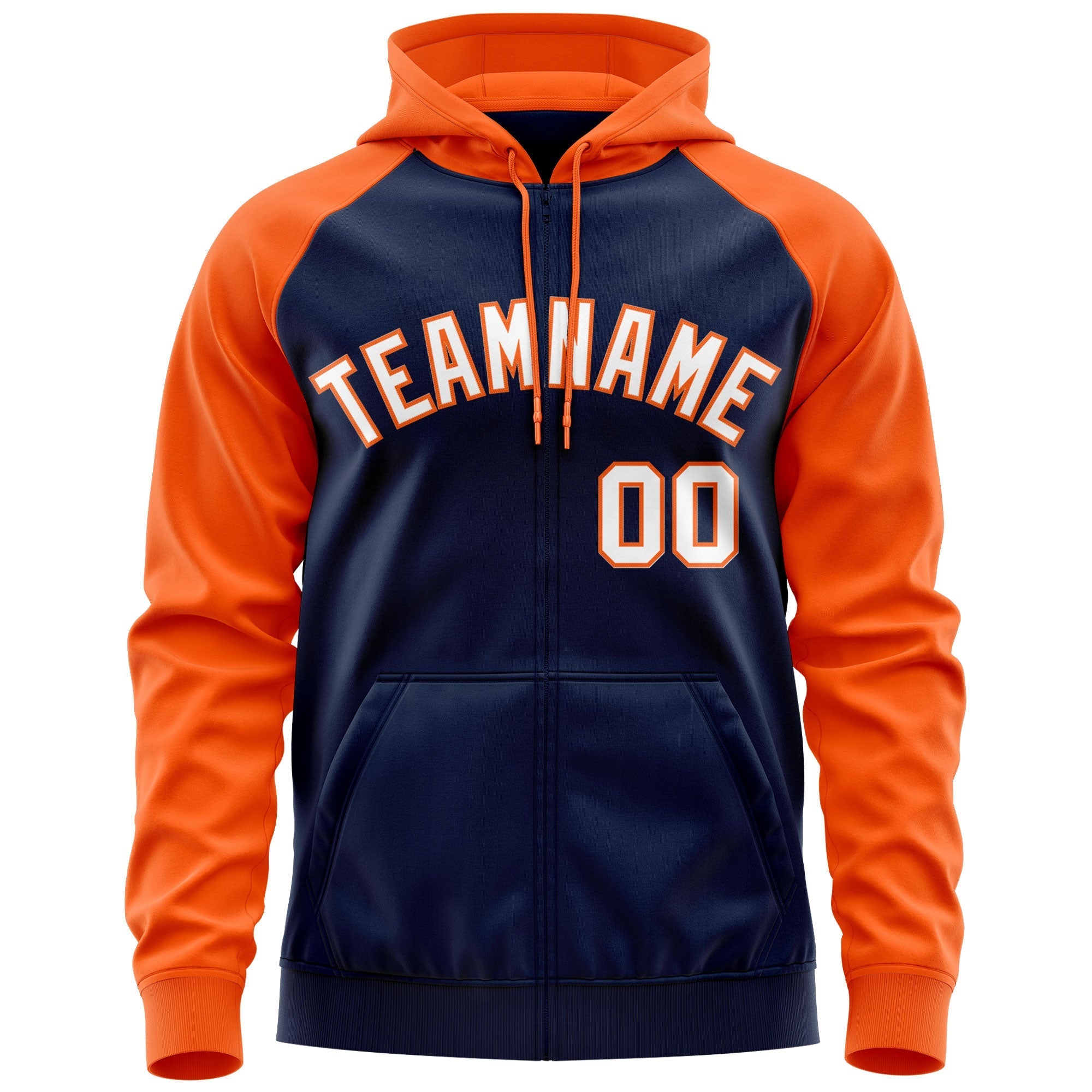 Custom Stitched Navy White-Orange Raglan Sleeves Sports Full-Zip Sweatshirt Hoodie| KXKSHOP