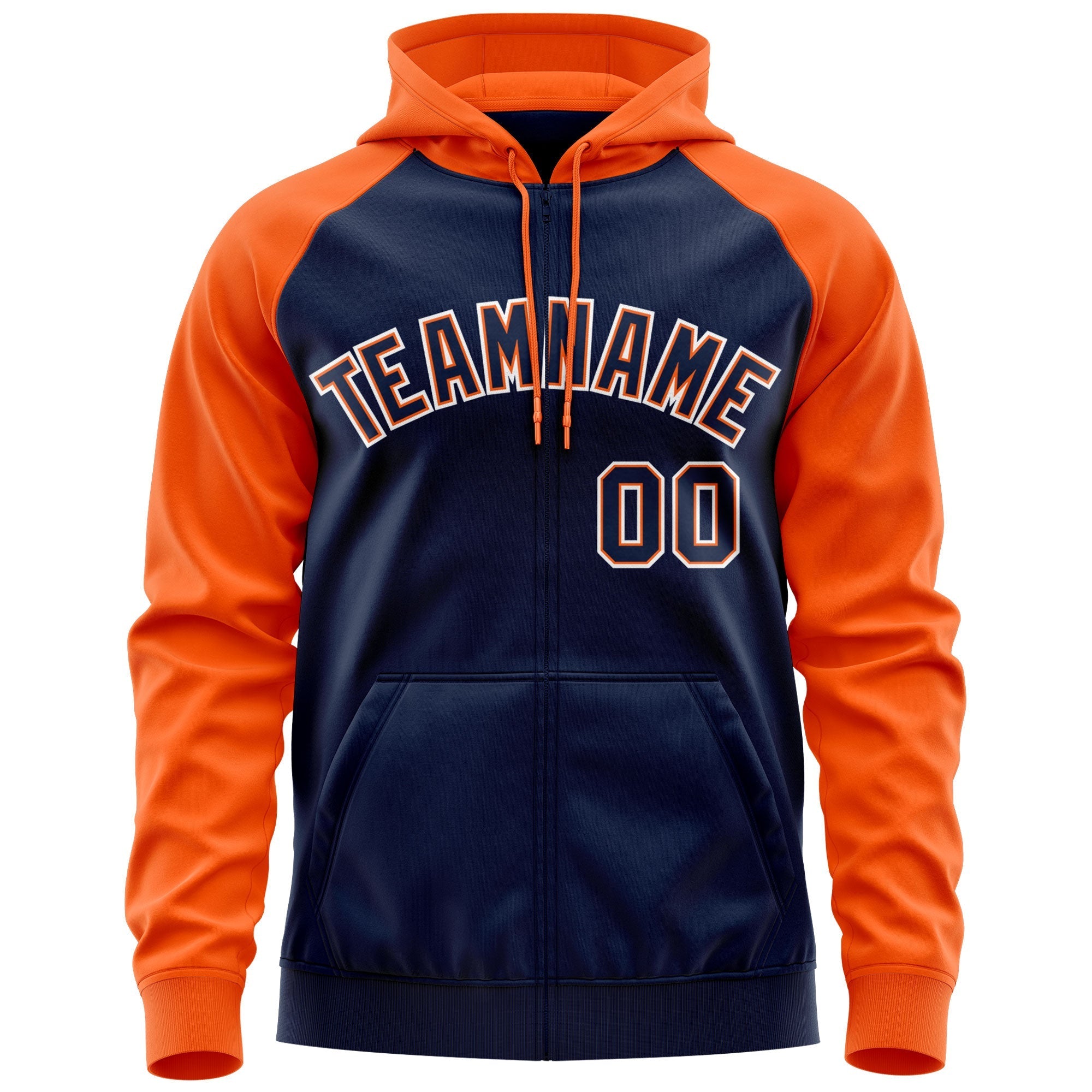 Custom Stitched Navy Orange-White Raglan Sleeves Sports Full-Zip Sweatshirt Hoodie| KXKSHOP