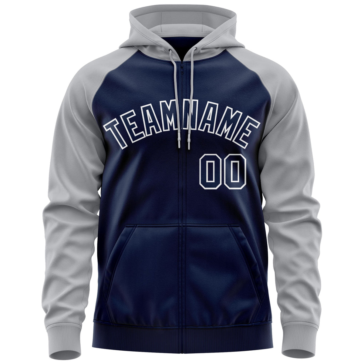 Custom Stitched Navy White-Gray Raglan Sleeves Sports Full-Zip Sweatshirt Hoodie| KXKSHOP