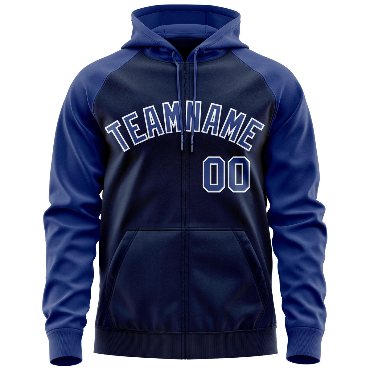 Custom Stitched Navy Royal-White Raglan Sleeves Sports Full-Zip Sweatshirt Hoodie| KXKSHOP