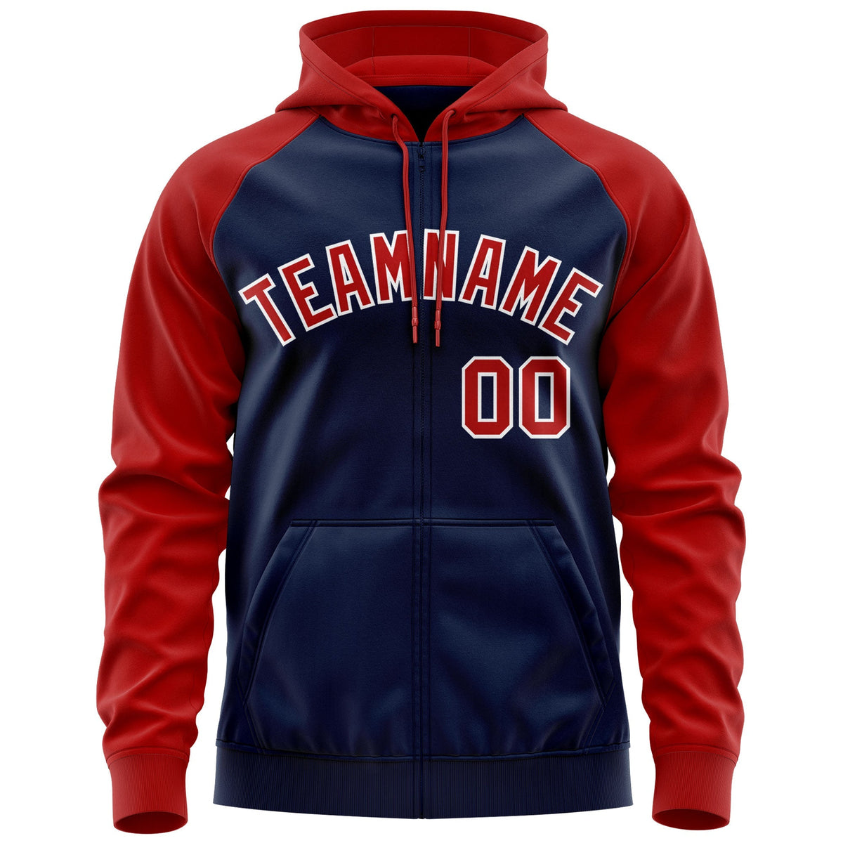 Custom Stitched Navy Red-White Raglan Sleeves Sports Full-Zip Sweatshirt Hoodie| KXKSHOP