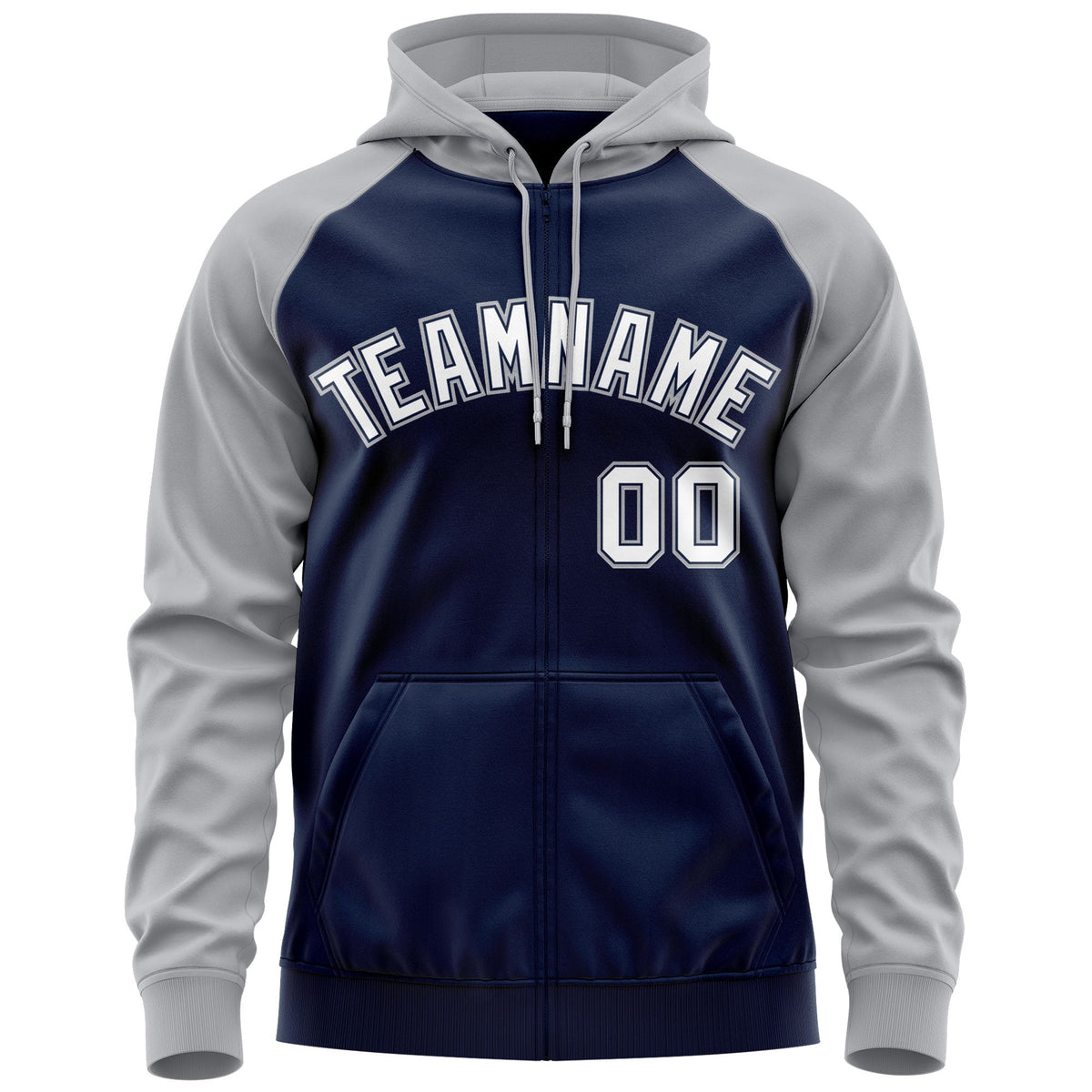 Custom Stitched Navy White-Gray Raglan Sleeves Sports Full-Zip Sweatshirt Hoodie| KXKSHOP