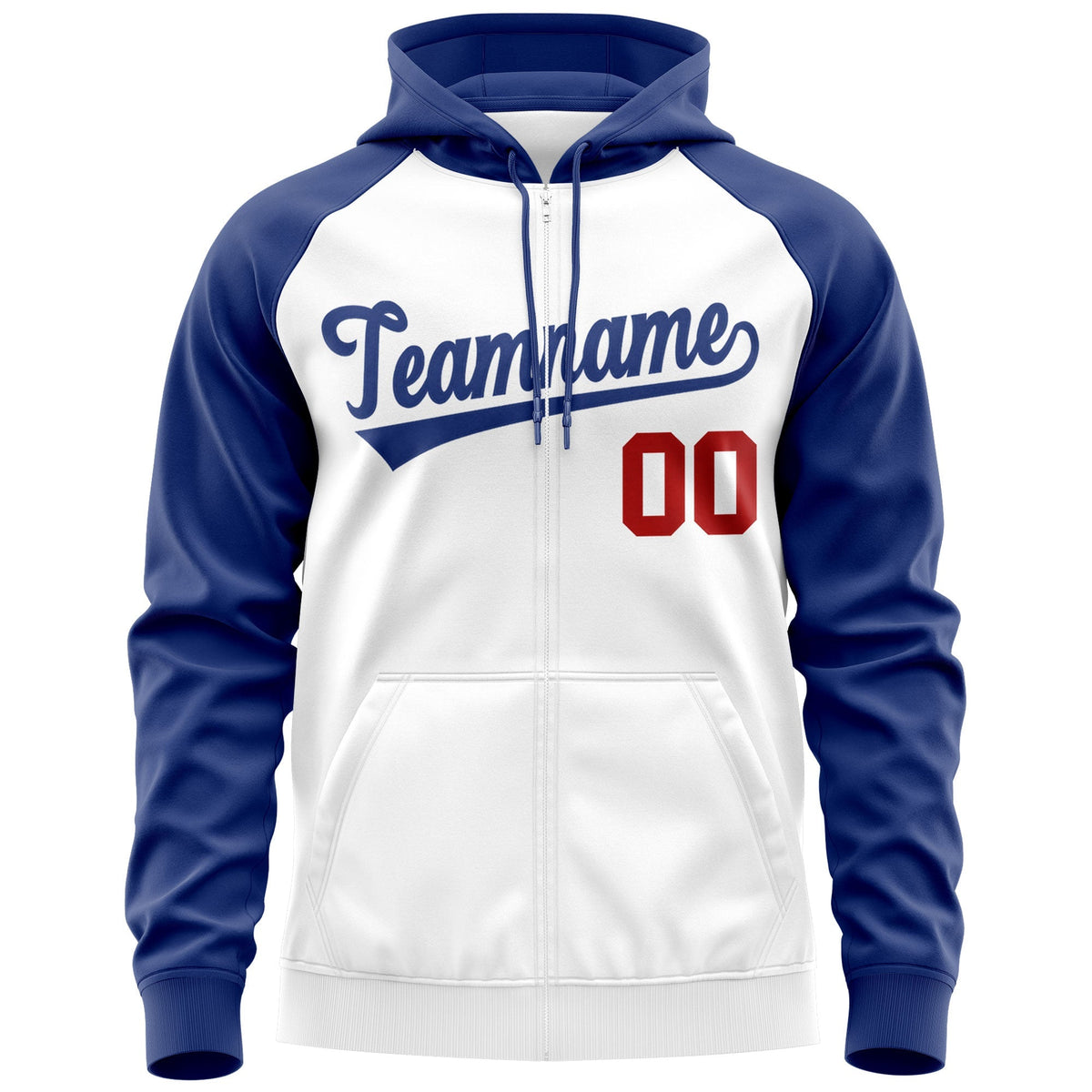Custom Stitched White Royal Raglan Sleeves Sports Full-Zip Sweatshirt Hoodie| KXKSHOP