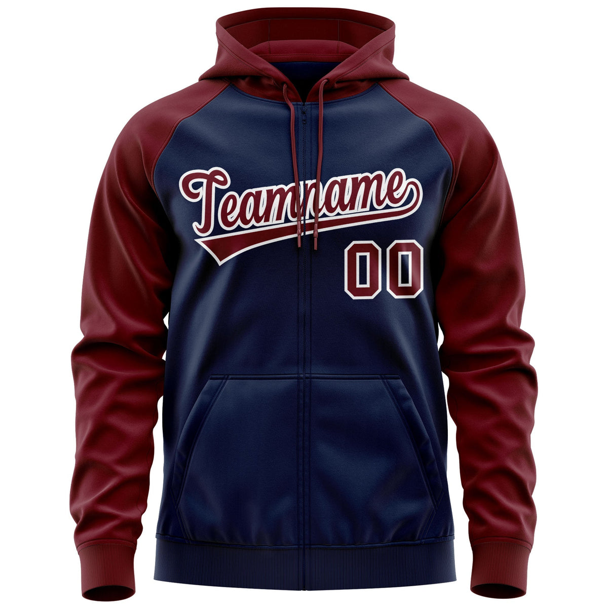 Custom Stitched Navy Crimson-White Raglan Sleeves Sports Full-Zip Sweatshirt Hoodie| KXKSHOP