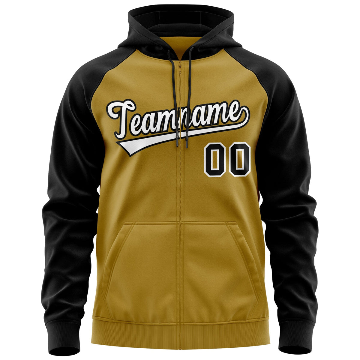 Custom Stitched Old Gold White-Black Raglan Sleeves Sports Full-Zip Sweatshirt Hoodie| KXKSHOP
