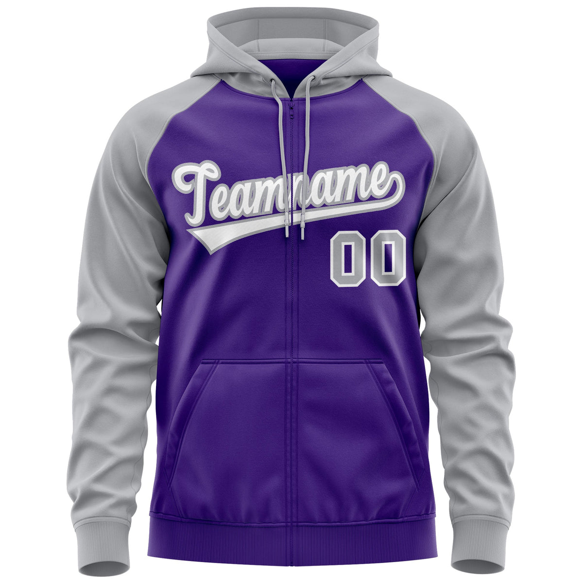Custom Stitched Purple White-Gray Raglan Sleeves Sports Full-Zip Sweatshirt Hoodie| KXKSHOP