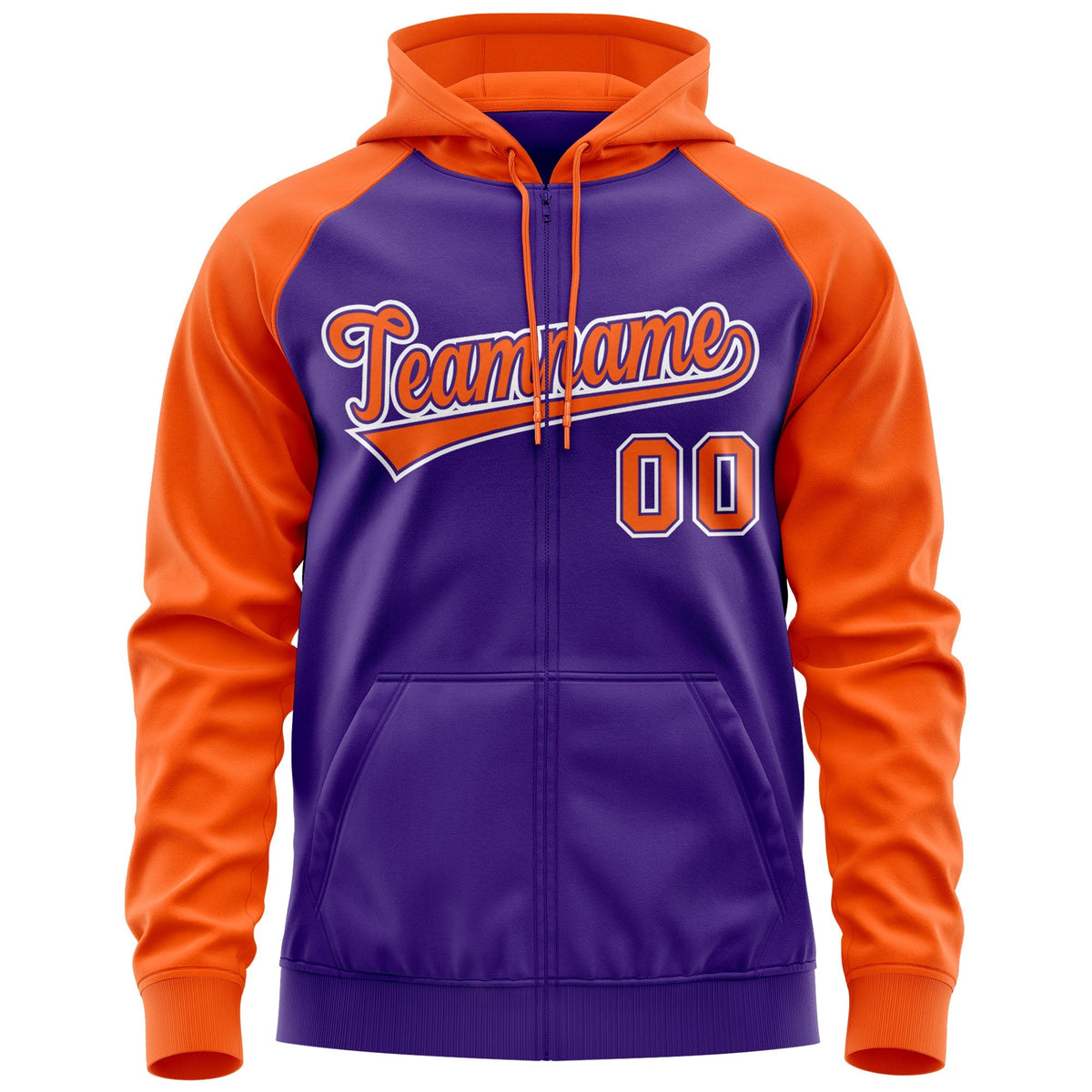Custom Stitched Purple Orange Raglan Sleeves Sports Full-Zip Sweatshirt Hoodie| KXKSHOP