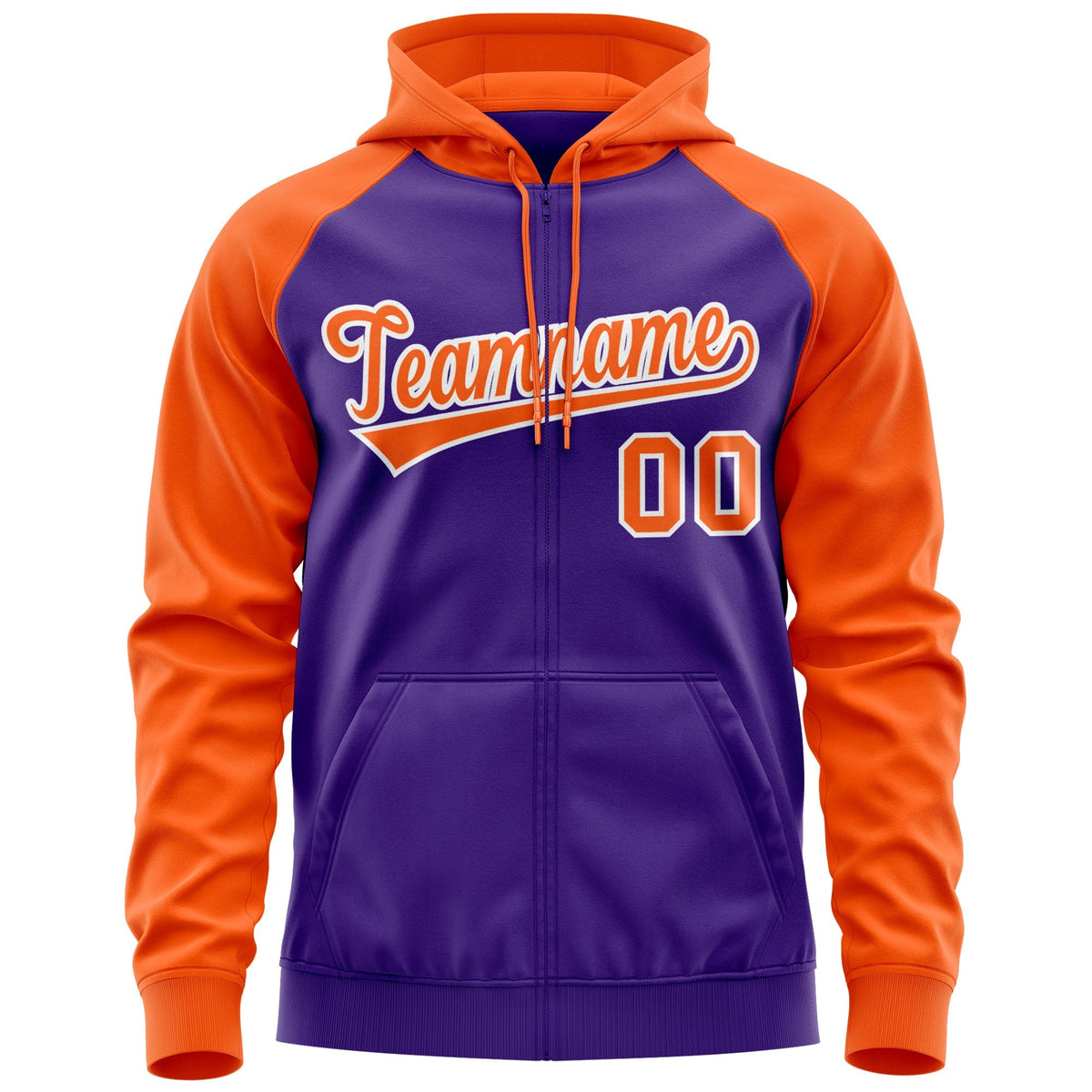 Custom Stitched Purple Orange Raglan Sleeves Sports Full-Zip Sweatshirt Hoodie| KXKSHOP