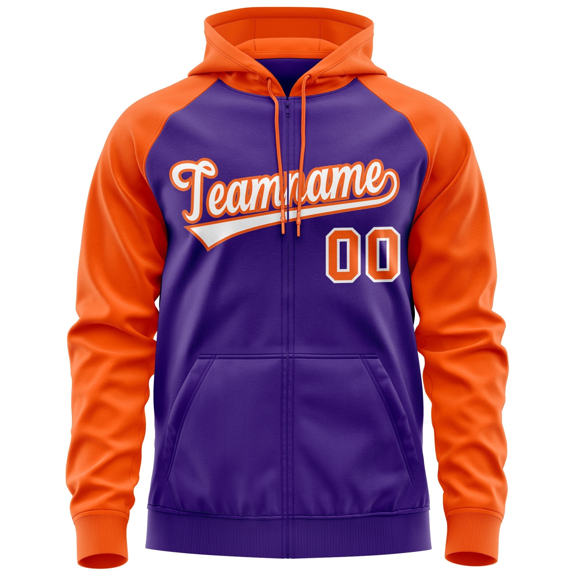 Custom Stitched Purple Orange Raglan Sleeves Sports Full-Zip Sweatshirt Hoodie| KXKSHOP