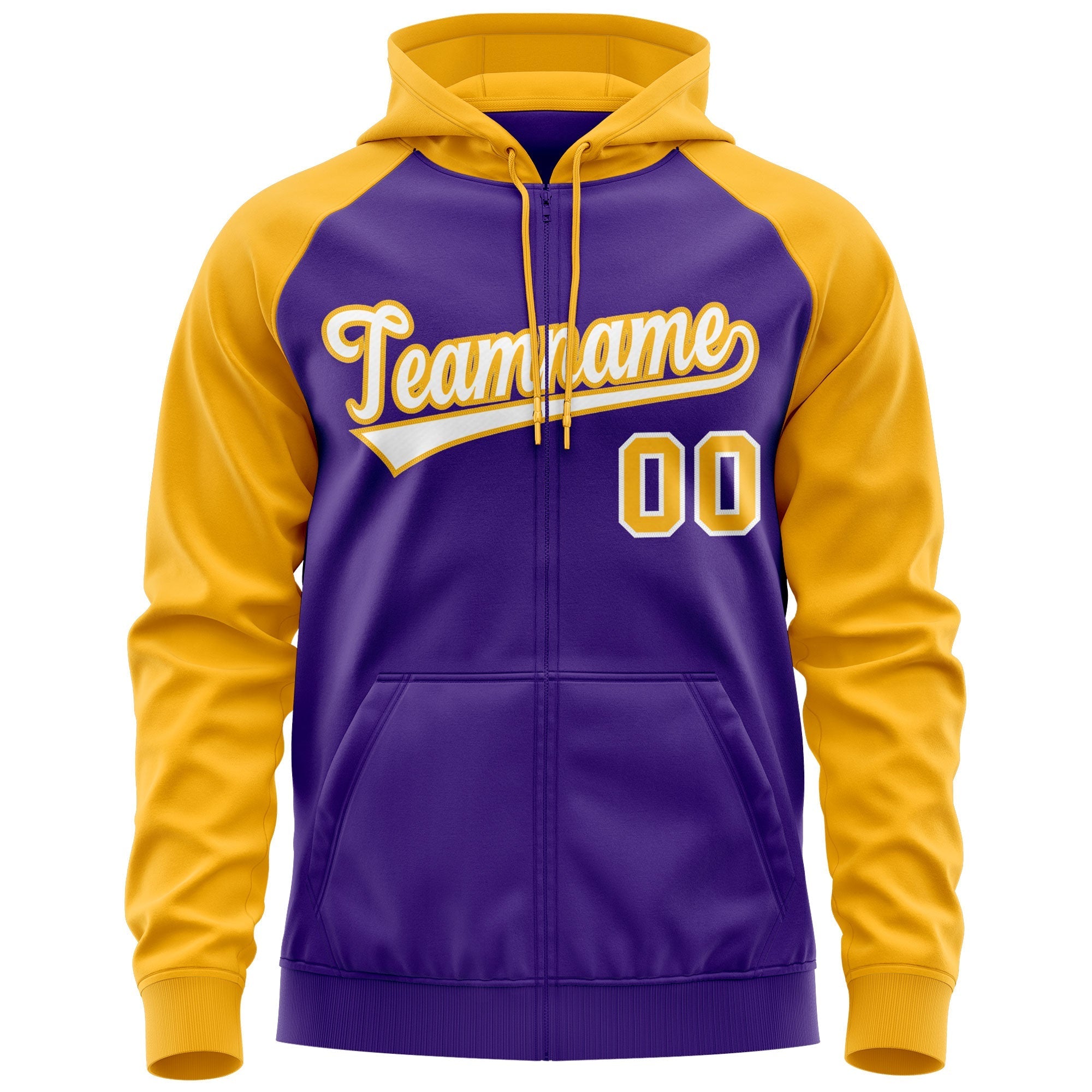 Custom Stitched Purple Gold Raglan Sleeves Sports Full-Zip Sweatshirt Hoodie| KXKSHOP
