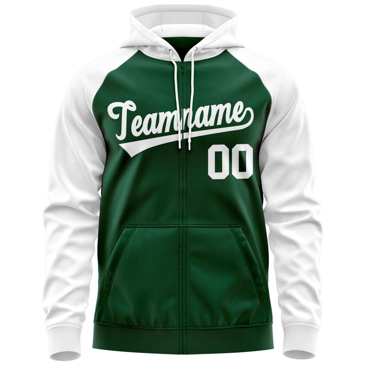 Custom Stitched Green White Raglan Sleeves Sports Full-Zip Sweatshirt Hoodie| KXKSHOP