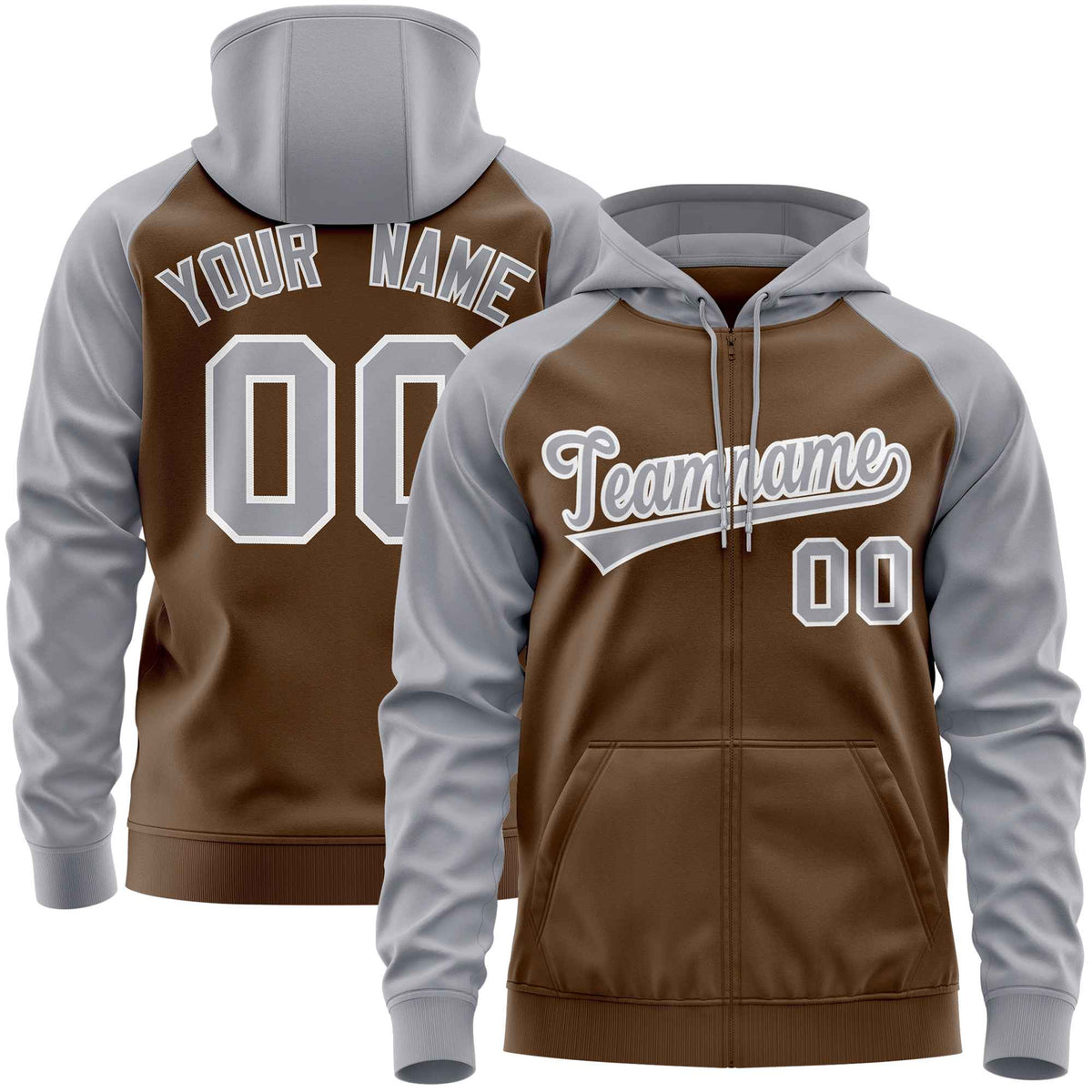 Custom Stitched Light Brown Light Gray Raglan Sleeves Sports Full-Zip Sweatshirt Hoodie| KXKSHOP