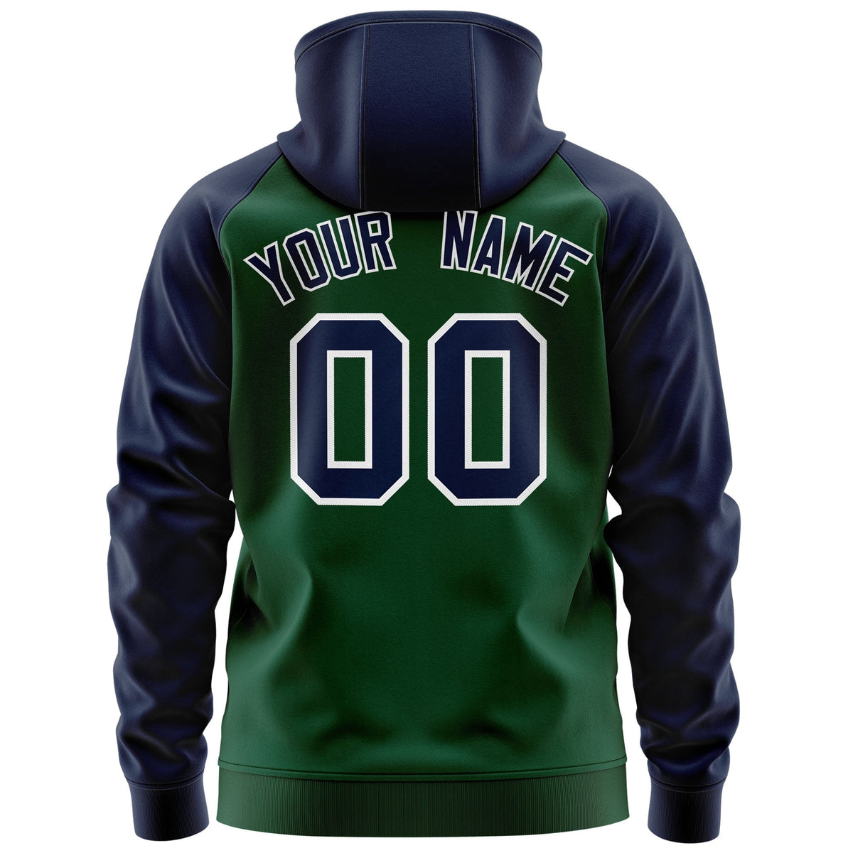 Custom Stitched Green Navy-White Raglan Sleeves Sports Full-Zip Sweatshirt Hoodie| KXKSHOP