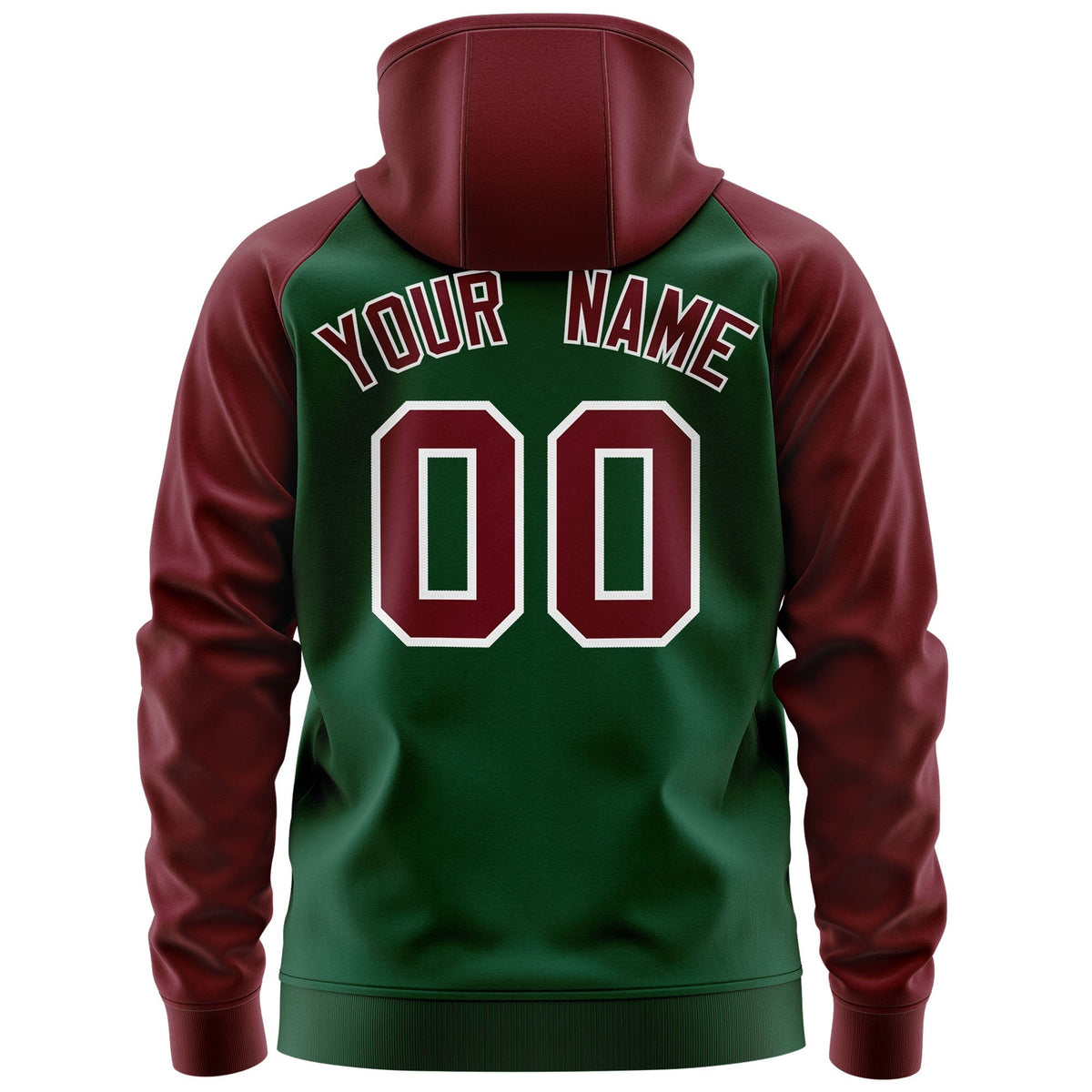 Custom Stitched Green Crimson-White Raglan Sleeves Sports Full-Zip Sweatshirt Hoodie| KXKSHOP