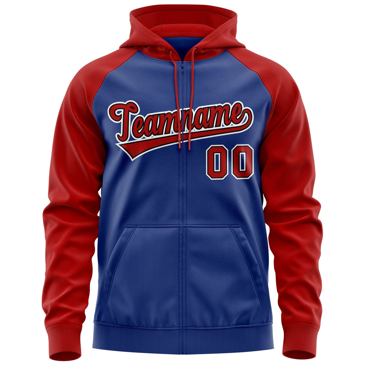 Custom Stitched Royal Red-White Raglan Sleeves Sports Full-Zip Sweatshirt Hoodie| KXKSHOP