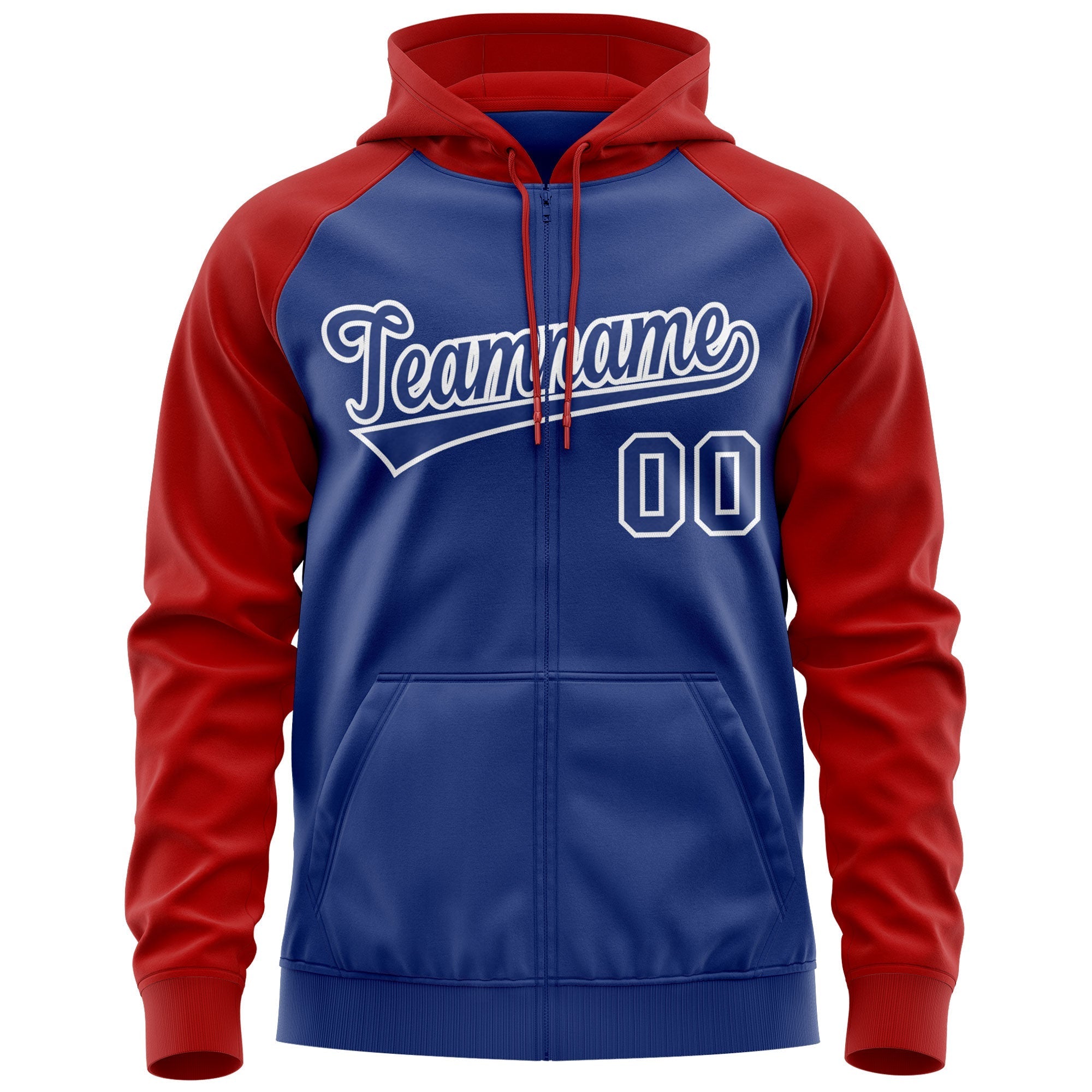 Custom Stitched Royal Red-White Raglan Sleeves Sports Full-Zip Sweatshirt Hoodie| KXKSHOP