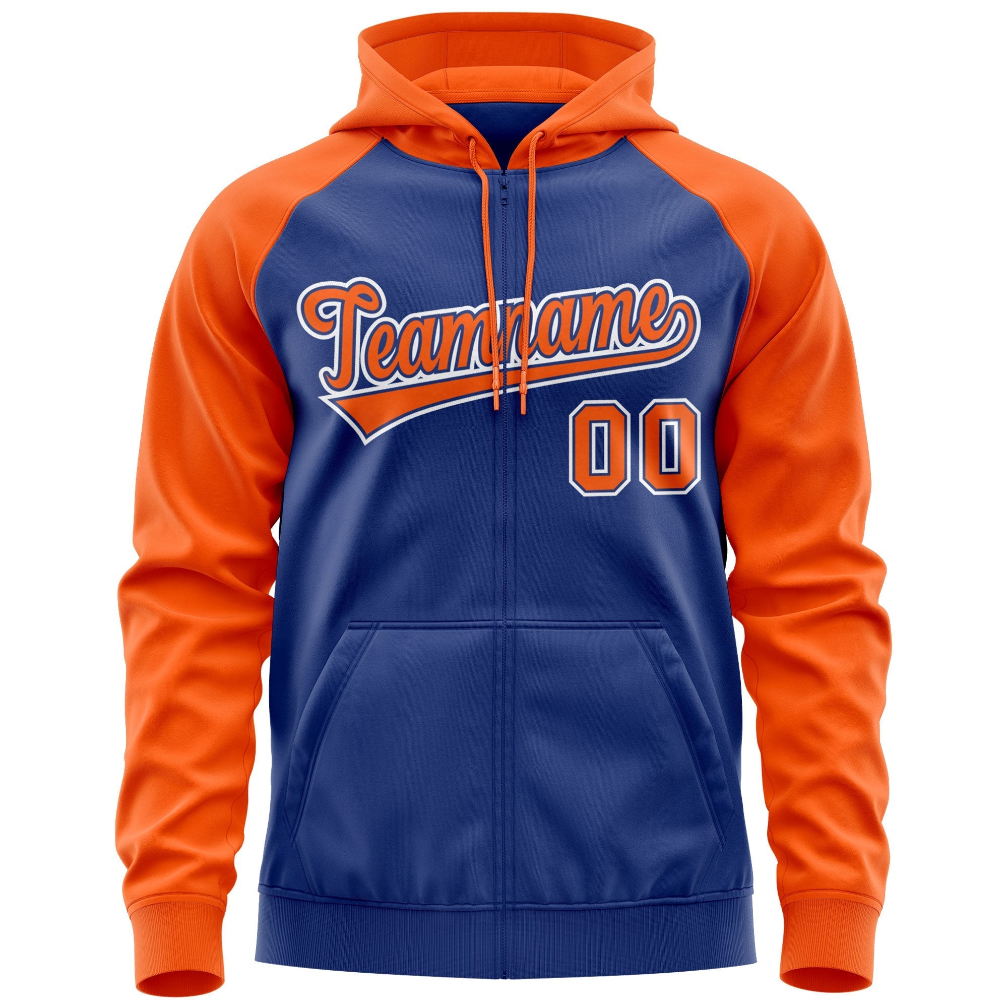 Custom Stitched Royal Orange-White Raglan Sleeves Sports Full-Zip Sweatshirt Hoodie| KXKSHOP