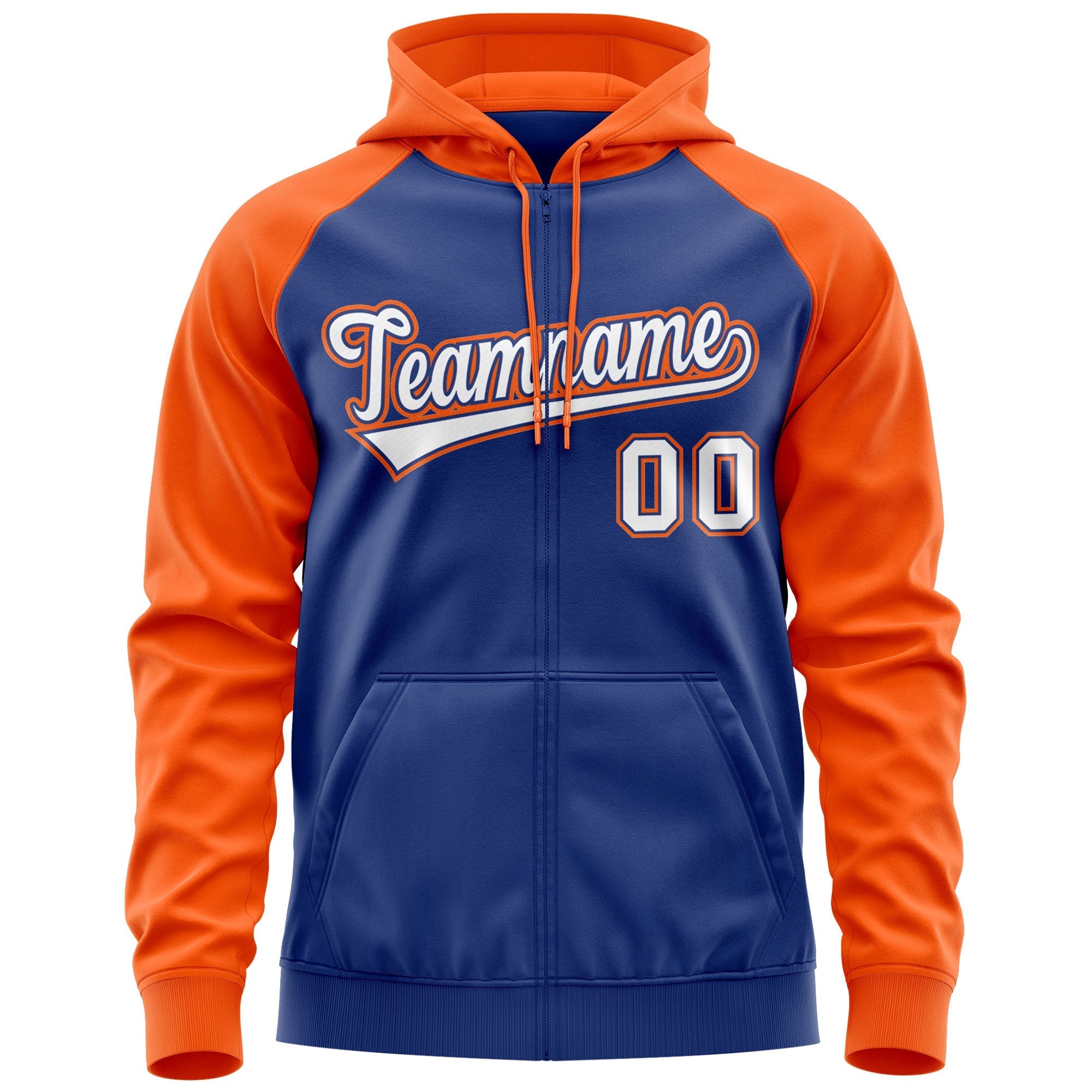 Custom Stitched Royal White-Orange Raglan Sleeves Sports Full-Zip Sweatshirt Hoodie| KXKSHOP
