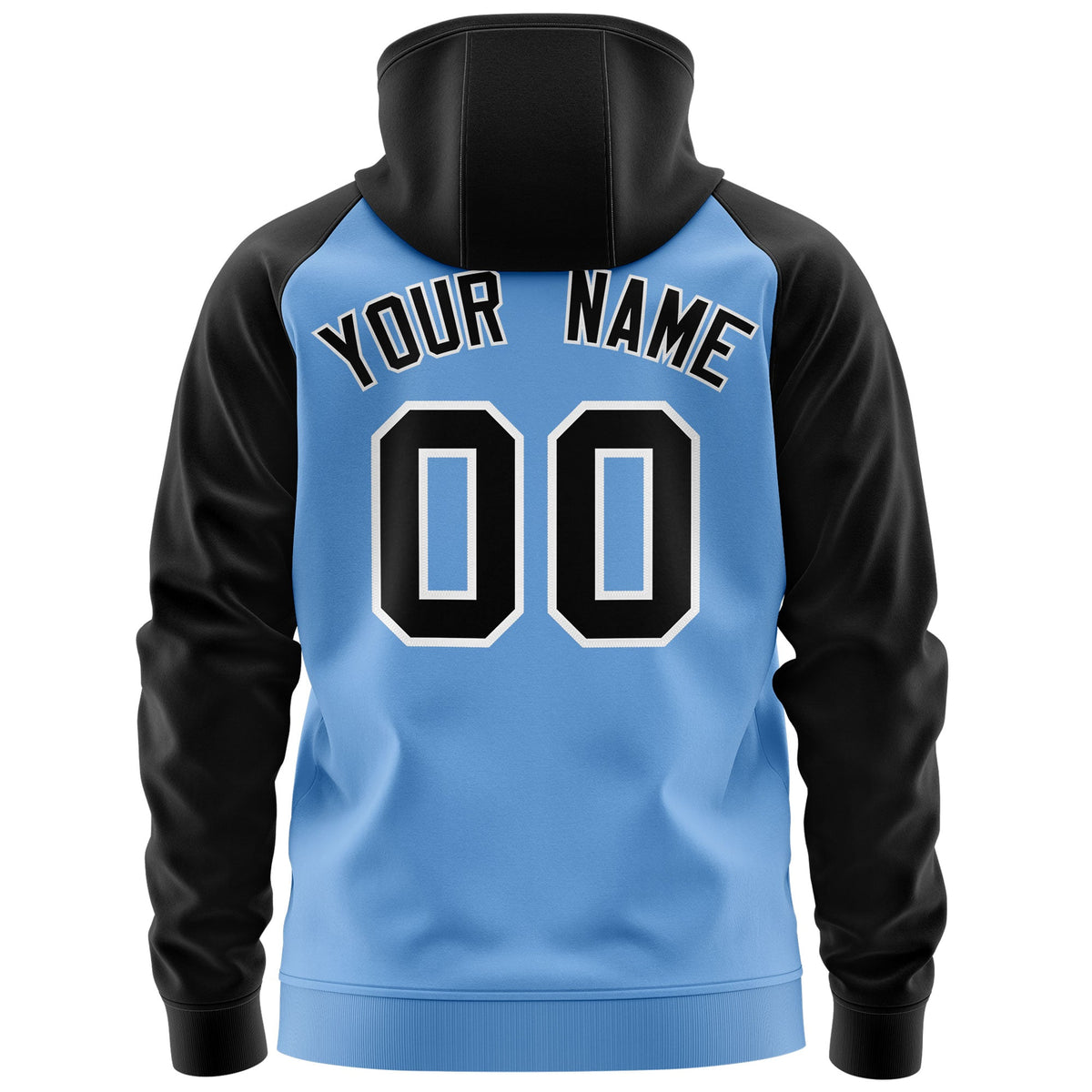 Custom Stitched Light Blue Black-White Raglan Sleeves Sports Full-Zip Sweatshirt Hoodie| KXKSHOP