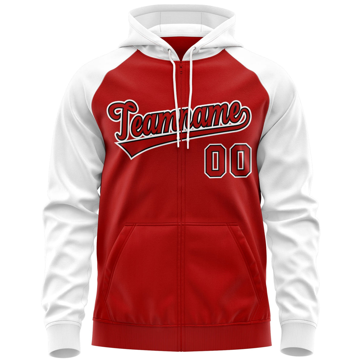 Custom Stitched Red Black-White Raglan Sleeves Sports Full-Zip Sweatshirt Hoodie| KXKSHOP