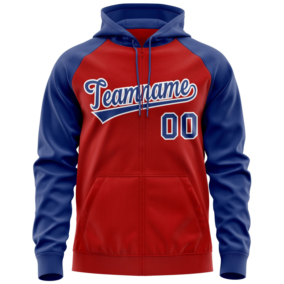 Custom Stitched Red Royal-White Raglan Sleeves Sports Full-Zip Sweatshirt Hoodie| KXKSHOP