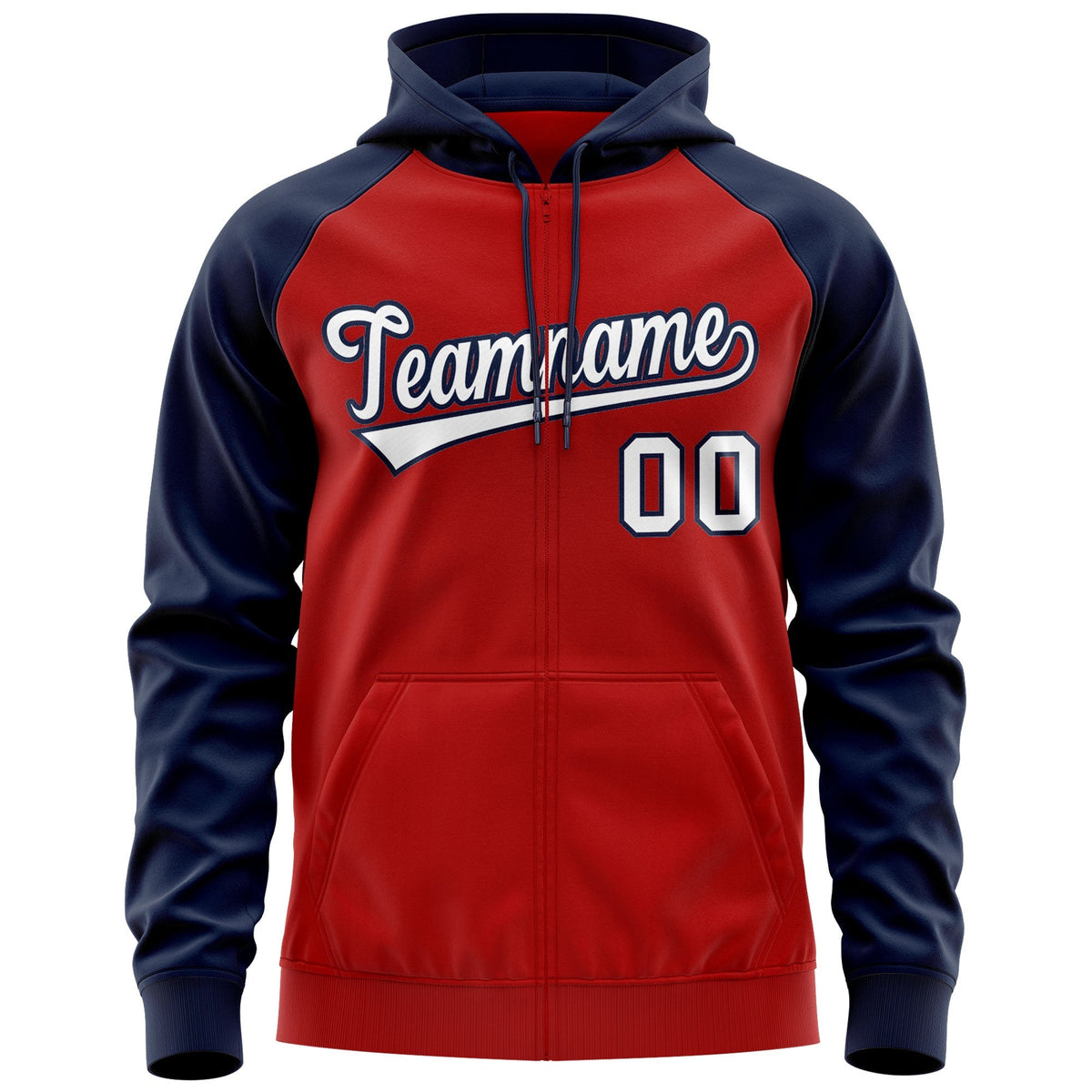 Custom Stitched Red White-Navy Raglan Sleeves Sports Full-Zip Sweatshirt Hoodie| KXKSHOP
