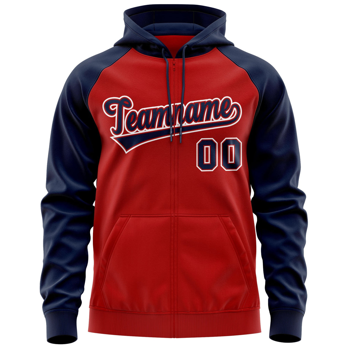 Custom Stitched Red Navy-White Raglan Sleeves Sports Full-Zip Sweatshirt Hoodie| KXKSHOP