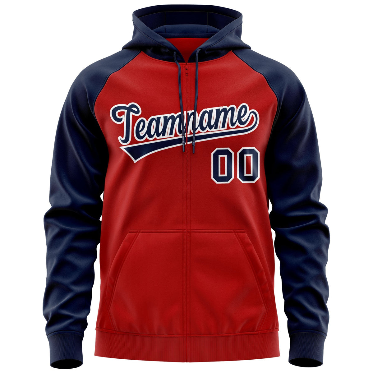 Custom Stitched Red Navy-White Raglan Sleeves Sports Full-Zip Sweatshirt Hoodie| KXKSHOP
