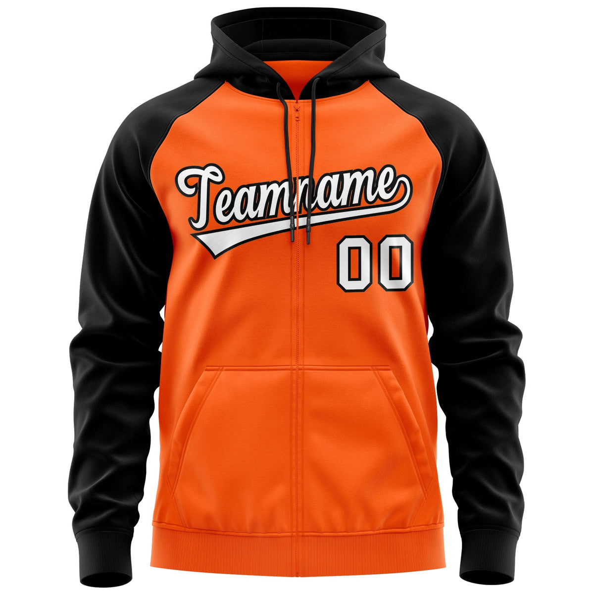 Custom Stitched Orange White-Black Raglan Sleeves Sports Full-Zip Sweatshirt Hoodie| KXKSHOP