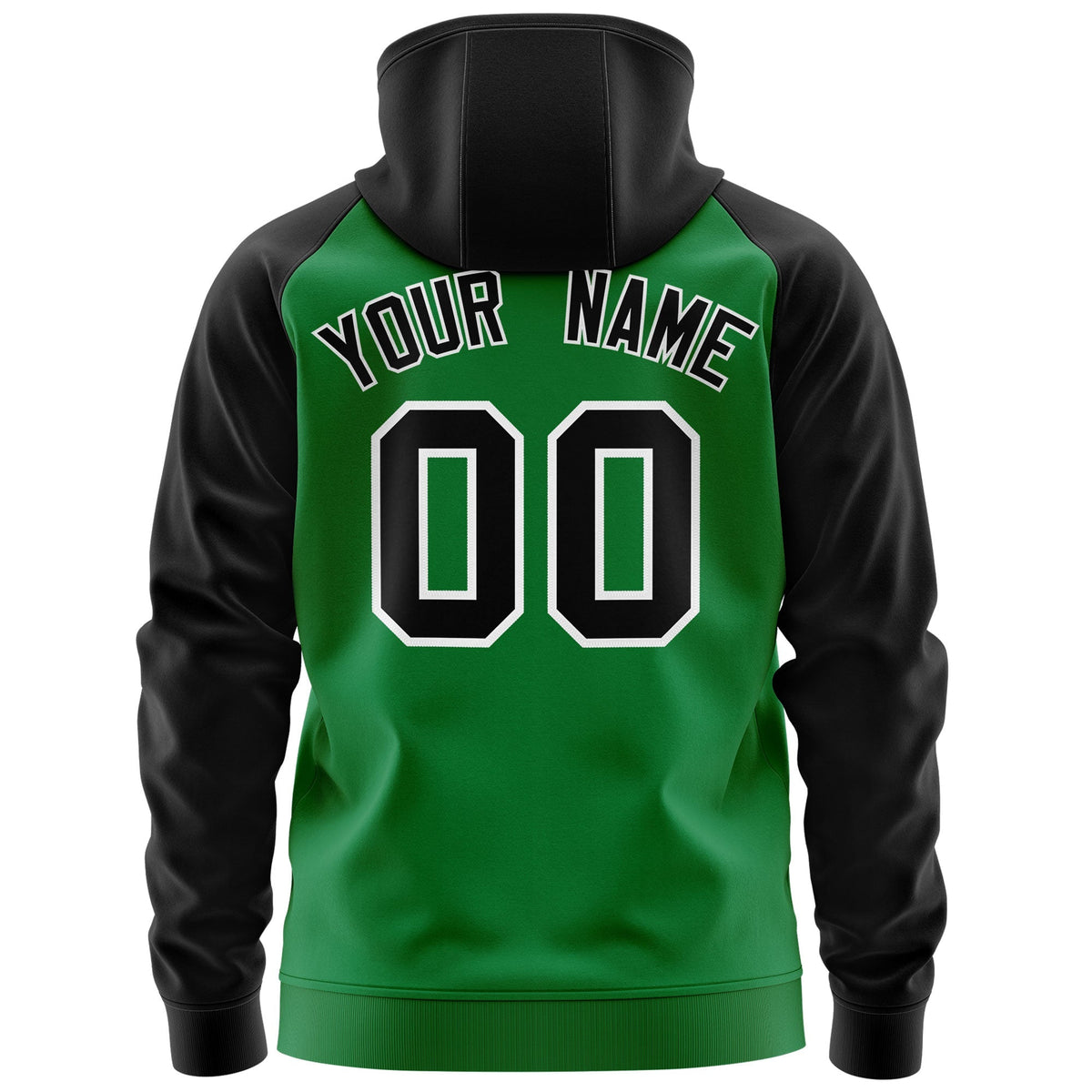 Custom Stitched Kelly Green Black-White Raglan Sleeves Sports Full-Zip Sweatshirt Hoodie| KXKSHOP