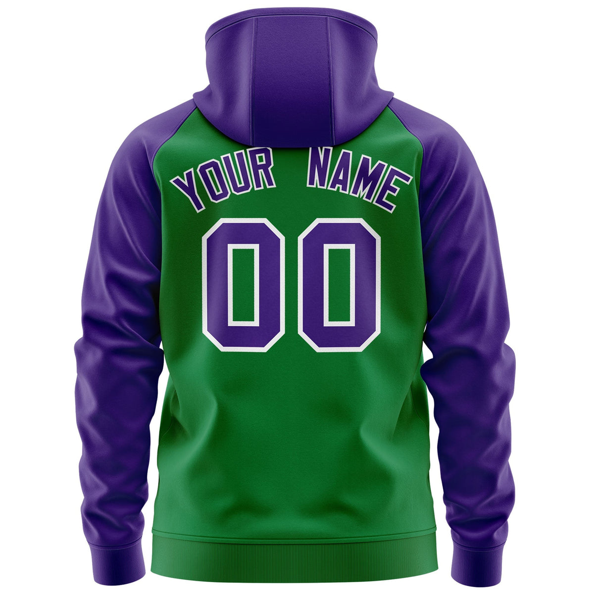 Custom Stitched Kelly Green Purple-White Raglan Sleeves Sports Full-Zip Sweatshirt Hoodie| KXKSHOP