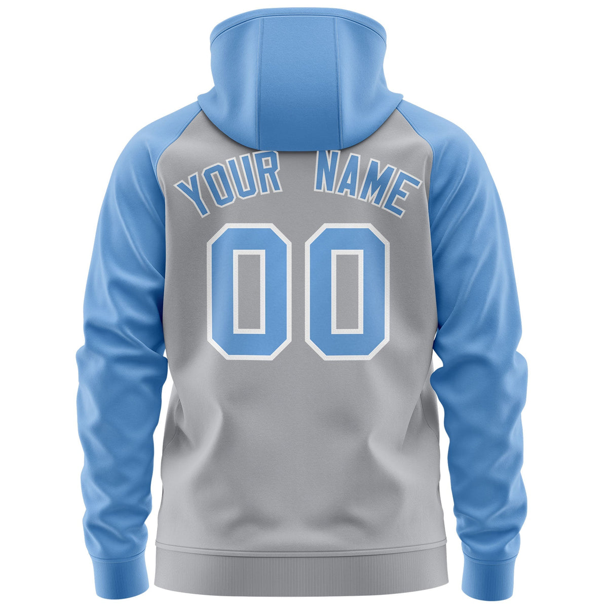 Custom Stitched Gray Powder Blue-White Raglan Sleeves Sports Full-Zip Sweatshirt Hoodie| KXKSHOP