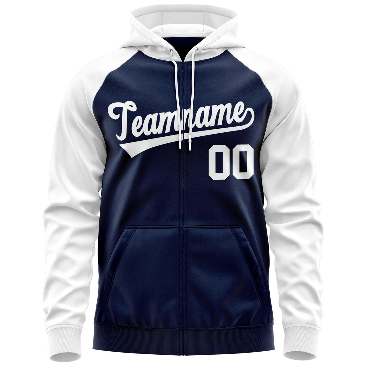 Custom Stitched Navy White Raglan Sleeves Sports Full-Zip Sweatshirt Hoodie| KXKSHOP