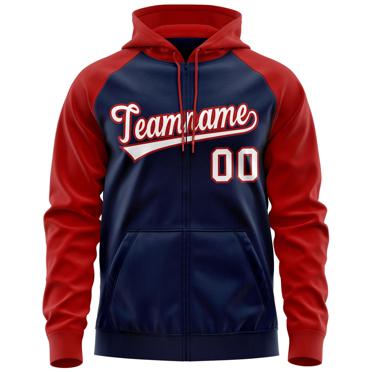 Custom Stitched Navy White-Red Raglan Sleeves Sports Full-Zip Sweatshirt Hoodie| KXKSHOP