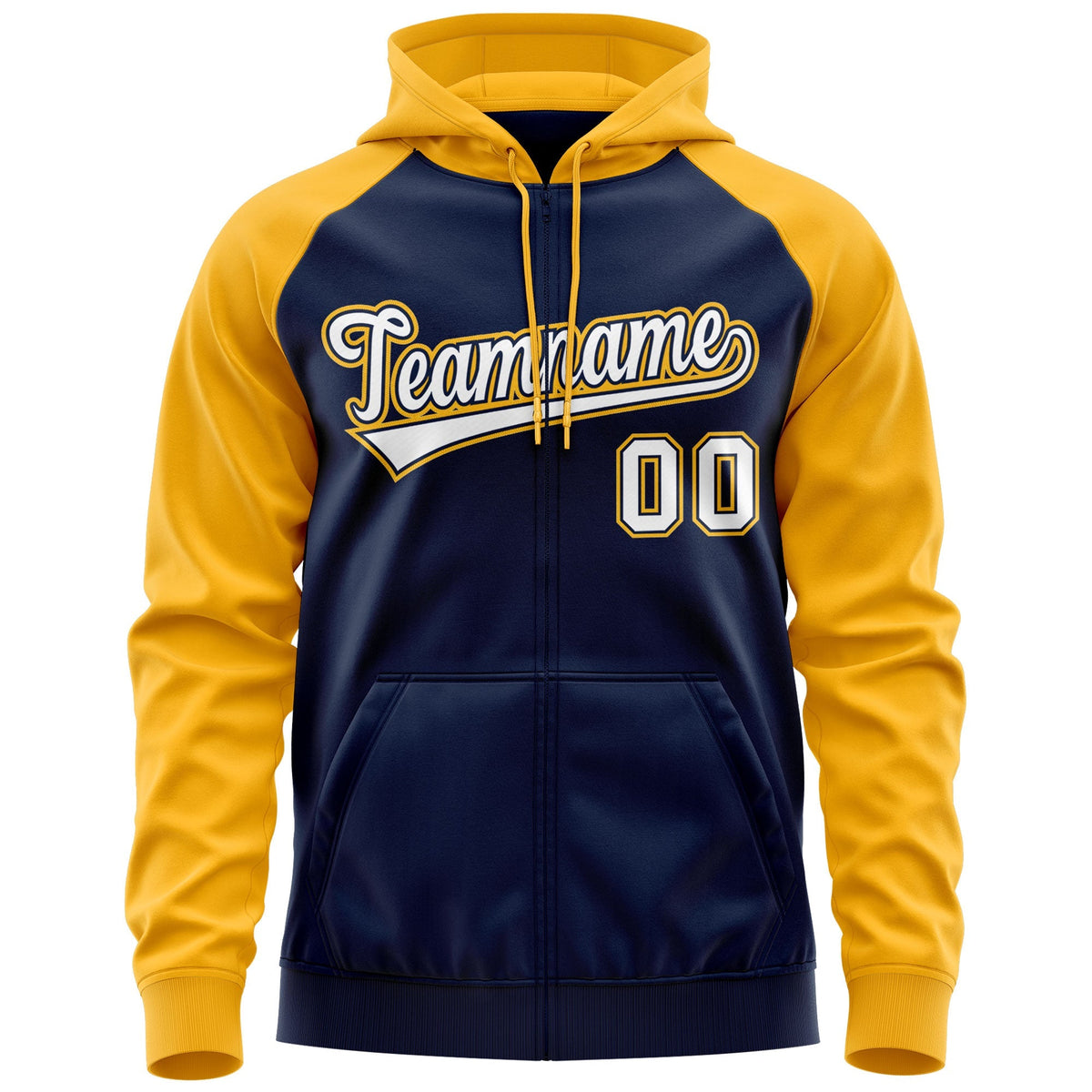 Custom Stitched Navy White-Gold Raglan Sleeves Sports Full-Zip Sweatshirt Hoodie| KXKSHOP
