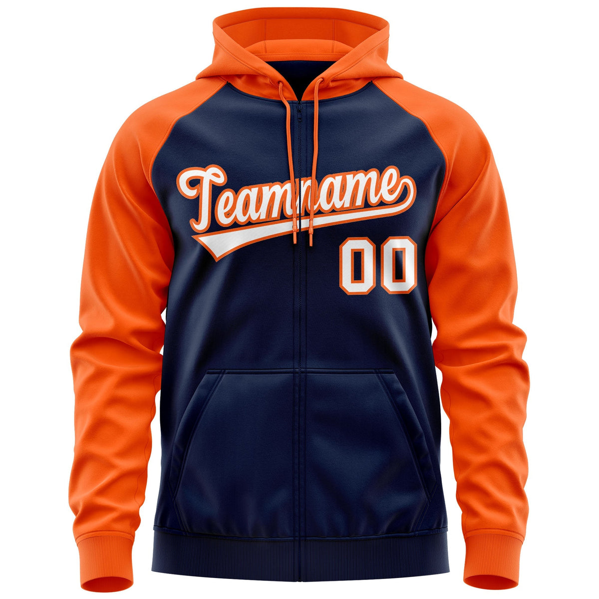 Custom Stitched Navy White-Orange Raglan Sleeves Sports Full-Zip Sweatshirt Hoodie| KXKSHOP