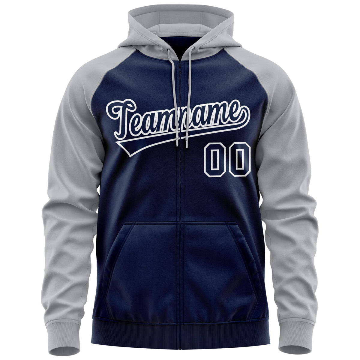 Custom Stitched Navy White-Gray Raglan Sleeves Sports Full-Zip Sweatshirt Hoodie| KXKSHOP