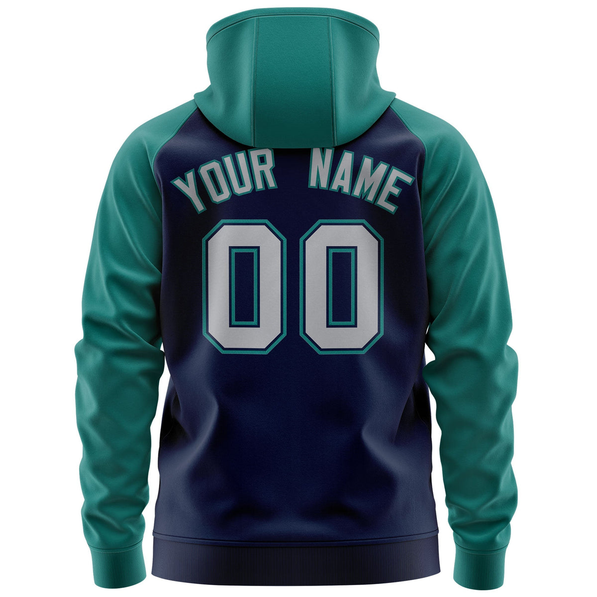 Custom Stitched Navy Gray-Aqua Raglan Sleeves Sports Full-Zip Sweatshirt Hoodie| KXKSHOP