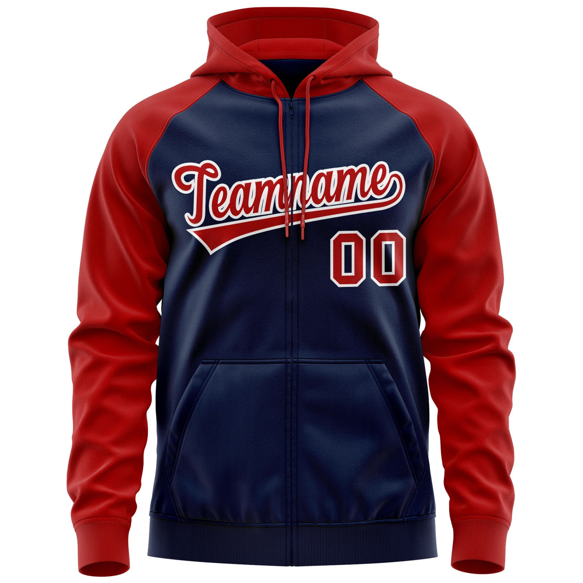 Custom Stitched Navy Red-White Raglan Sleeves Sports Full-Zip Sweatshirt Hoodie| KXKSHOP